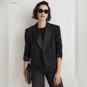 Madewell Black Double-Breasted Cropped Women's Tuxedo Blazer NWT Size 14